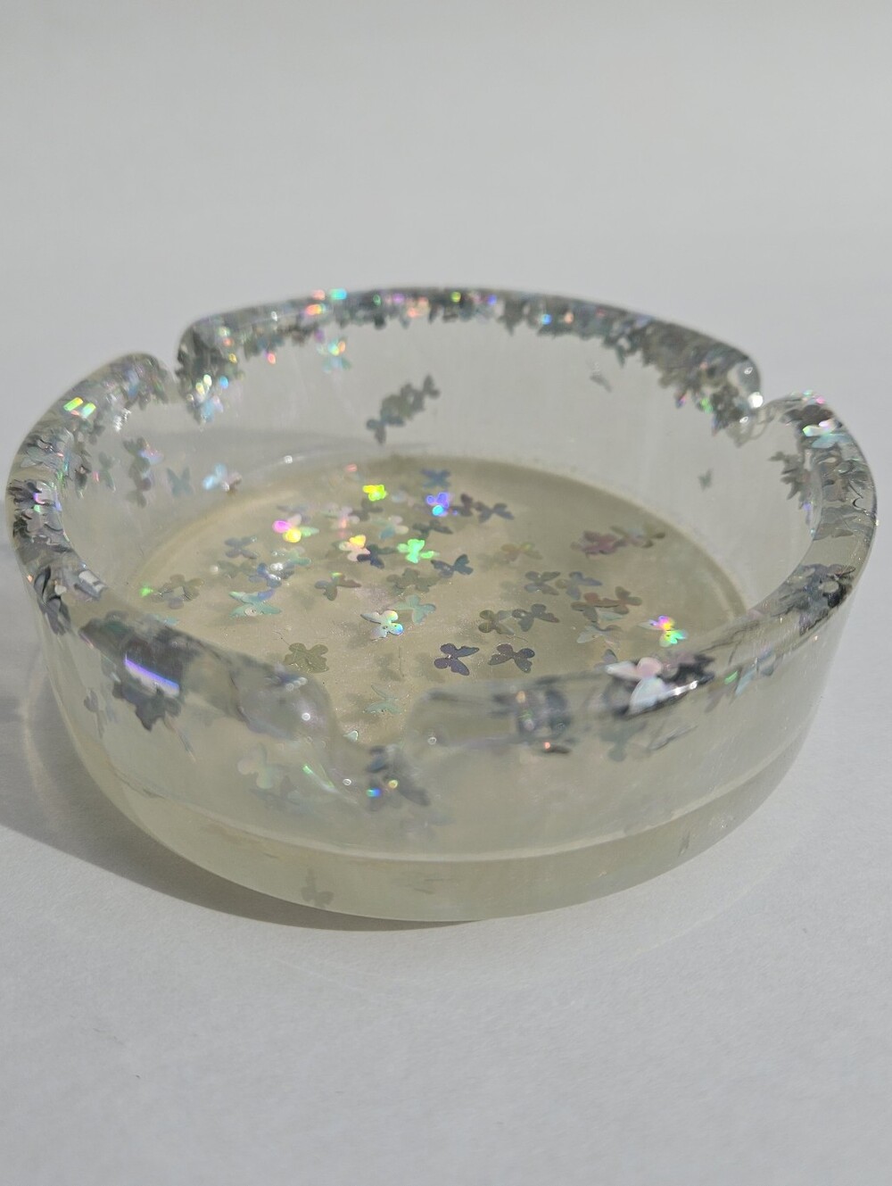 Handmade Holographic Butterfly Round Resin Ashtray Home Decor Butterfly Art